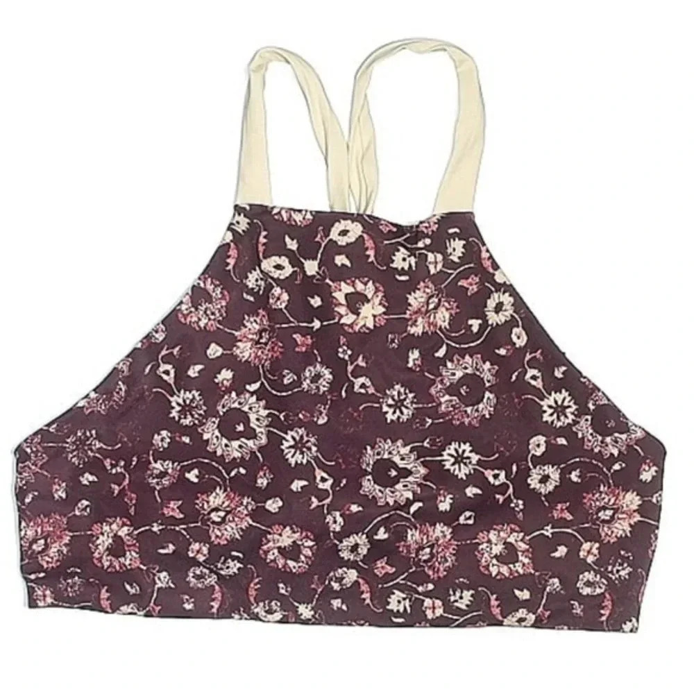 Anthropologie Tavik Burgundy Floral Liberty Halter Swimsuit Bikini Size S NWT